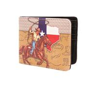 TOPACC Western Bifold Wallet for Boys Ages 4-5-6-7-8-9-10-11-12-13-14-15-16 Wallet With Zipper Pocket Card Slots & ID Window Teenager Cowboy Cowgirl Gifts, Brown, 4.5 × 3.7 in, Western