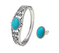 TOPACC Western Design Bracelets Bangle with Ring Jewelry for Women, 7", Zinc, no gemstone