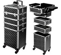 TOPACK Professional 4-In-1 Rolling Makeup Train Case, Large Makeup Travel Case with Key Shoulder Strap/Handle Cushion I Makeup Train Case Organizer I Cosmetology Case on Wheels