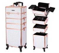 TOPACK Professional 5-In-1 Rolling Makeup Train Case, Large Makeup Travel Case with Key Shoulder Strap/Handle Cushion I Makeup Train Case Organizer I Cosmetology Case on Wheels