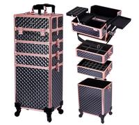 TOPACK Professional 5-In-1 Rolling Makeup Train Case, Large Makeup Travel Case with Key Shoulder Strap/Handle Cushion I Makeup Train Case I Makeup Nail Cart I Cosmetology Case on Wheels I Purple