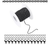 Topacket 66Feet Black Stainless Steel Necklace Chains Cable Link Chains for Jewelry Making DIY Craft Kit with Lobster Clasps Jump Rings