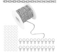 Topacket 66Feet Stainless Steel Necklace Chains Cable Link Chains for Jewelry Making DIY Craft Kit with Lobster Clasps Jump Rings