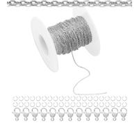 Topacket 66Feet Stainless Steel Necklace Chains Cable Link Chains for Jewelry Making DIY Craft Kit with Lobster Clasps Jump Rings