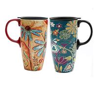 Topadorn 17 oz Tall Ceramic Travel Mug Coffee Cup with Sealed Lid,set of 2