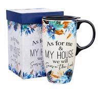 Topadorn 17oz Ceramic Travel Mug with Lid, Floral Bible Verse Coffee Mug