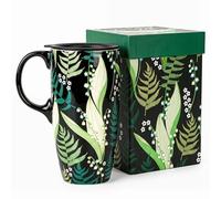 Topadorn 17oz Ceramic Travel Mug with Lid & Gift Box, Lily of the Valley