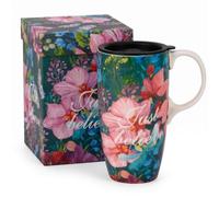 Topadorn 17oz Ceramic Travel Mug with Lid, Inspirational Floral