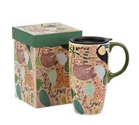 Topadorn 17oz Ceramic Travel Mug with Lid, Jungle Animal Coffee Mug