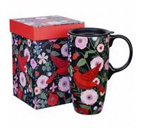 Topadorn 17oz Ceramic Travel Mug with Lid, Red Cardinal Bird Coffee Mug
