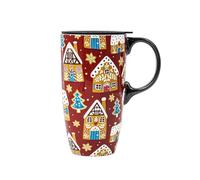 Topadorn 17oz Christmas Ceramic Travel Coffee Mug with Sealed Lid Tea Cup with Color Box, Microwave & Dishwasher Safe, Unique Coffee Mug for Latte & Hot Chocolate, House