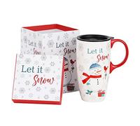 Topadorn 17oz Christmas Ceramic Travel Coffee Mug with Sealed Lid Tea Cup with Color Box, Microwave & Dishwasher Safe, Unique Coffee Mug for Latte & Hot Chocolate, Snowman