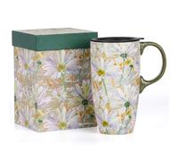 Topadorn 17oz Daisy Ceramic Travel Coffee Mug with Lid