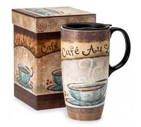 Topadorn 17oz Large Ceramic Travel Coffee Mug with Lid and Gift Box