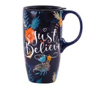 Topadorn 500ml Ceramic Travel Mug, Floral Just Believe Print