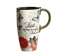 Topadorn A Ting Tall Ceramic Travel Mug 17 oz. Sealed Lid with Gift Box, Butterfly