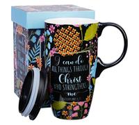 Topadorn Black Ceramic Travel Mug with Lid 17 oz