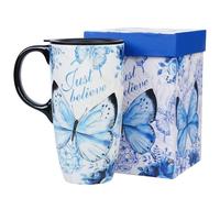 Topadorn Butterfly Ceramic Travel Mug with Lid 17 oz