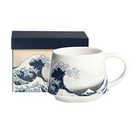 Topadorn Ceramic Coffee Mug Travel Cup Gift 12oz., Porcelain Tea Cup with Handle for Home & Office, Great Wave Art Pattern Mug in Gift Box, 3.4''H