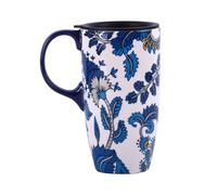 Topadorn Ceramic Mug with Lid and Handle,17oz. Tall Coffee Cup for Home,Party and Birthday, Blue Flower