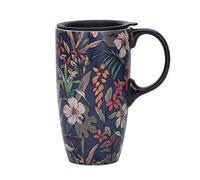 Topadorn Ceramic Mug with Lid and Handle Tall Coffee Cup for Home 17oz.Dark Blue