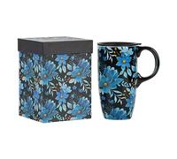 Topadorn Ceramic Travel Cup Porcelain Coffee Mug, 17oz Large Capacity Mug Home Office Gift, Microwave & Dishwasher Safe Coffee Tumbler, Blue Flower