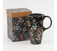 Topadorn Ceramic Travel Mug 17oz - Reusable Coffee Tea Cup with Sealed Lid and Handle - Microwave & Dishwasher Safe for Commute Office Home - Brown