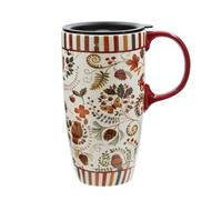 Topadorn Ceramic Travel Mug Coffee Cup with Sealed Lid,17oz. Microwave & Dishwasher Safe Coffee Tumbler, Butterfly and Owl