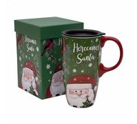 Topadorn Ceramic Travel Mug for Coffee or Tea Sealed Lid 17 oz Santa Claus Xmas Christmas Mug