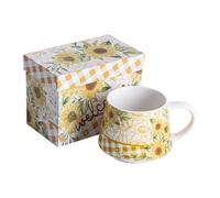 Topadorn Ceramic Travel Mug Porcelain Coffee Cups With Handle and Gift Box 12 oz, Sunflower