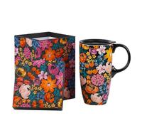 Topadorn Ceramic Travel Mug with Gift Box Coffee Mug Latte Mug with Lid and Handle, 17oz Large Capacity Mug Home Office Gift, Red Flowers