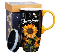Topadorn Ceramic Travel Mug with Lid 17 oz, Microwave & Dishwasher Safe, Reusable for Coffee Tea, Sunshine