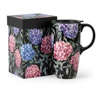 Topadorn Ceramic Travel Mug with Lid 17oz - Microwave & Dishwasher Safe, Spill-Resistant for Coffee Tea Hot Chocolate - Hydrangea