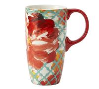 Topadorn Ceramic Travel Mug with Lid 17oz - Microwave & Dishwasher Safe, Spill-Resistant for Coffee Tea Hot Chocolate - Red Flowers