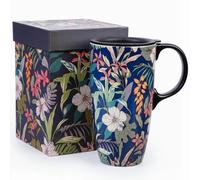 Topadorn Ceramic Travel Mug with Lid 17oz, Tropical Floral Coffee Cup