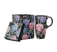 Topadorn Ceramic Travel Mug with Lid and Handle Gift for Coffee Lovers Ceramic Coffee Mug Latte Teacup Milk Mug in Color Box 17 Oz, Pink and Purple Flowers