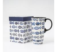 Topadorn Ceramic Travel Mug with Spill-Resistant Lid, 17oz / 500ml Tall Coffee Cup, Suitable for Home, Office, Holiday or Birthday Gift, Fish