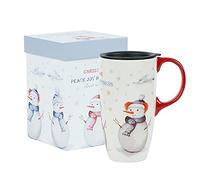 Topadorn Christmas Ceramic Mug Coffee Cup with Sealed Lid Tall Mugs Gift Box for Holiday, 17oz Unique Coffee Mug for Latte & Hot Chocolate, Peace Joy Happiness, Best Wishes