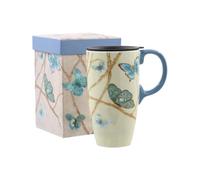 Topadorn Coffee Ceramic Mug Porcelain Latte Tea Cup With Lid 17oz,Novelty Coffee Mugs for Office & Home Blue