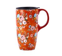 Topadorn Coffee Ceramic Mug Porcelain Travel Mug Latte Tea Cup with Lid 17oz. Orange