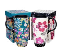 Topadorn Set of 2 Ceramic Travel Mug with Spill-Resistant Lid