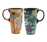Topadorn Set of 2 Ceramic Travel Mugs with Lid, 17oz Ceramic Coffee Mug