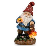 Topadorn Solar Garden Gnome Statue with Glowing Ladybug & Mushrooms, 11.5" Lighted Outdoor Resin Gnome Decor, Waterproof Fairy Garden Ornament for Patio, Lawn & Yard