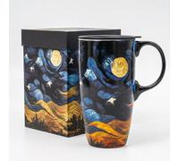 Topadorn Starry Night Ceramic Travel Mug with Lid, 17oz Art Coffee Mug