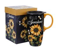Topadorn Sunflower 17oz Ceramic Travel Mug with Lid and Gift Box | Microwave & Dishwasher Safe, Fits Car Cup Holders, Reusable Coffee Cup, Pure Coffee Taste, Ideal Birthday & Housewarming Gift