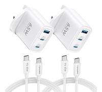 TOPADRE 65W USB C Charger, 2 Pack Fast Charger with 6.56 ft Charging cable, UK USB C Plug for MacBook Pro/Air, iPad Pro/Air, for iPhone 17 Air/16/15 Pro Max, for Galaxy S25/S24, Laptop Charger, White