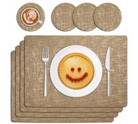 TOPAHGOD Placemats and Coaster Sets 4, Square Non-Slip Stain Resistant Heat Resistant Dining Table Mats, 43 x 30cm Washable PU Leather Kitchen Place mats for Indoor and Outdoor Table (Gold)