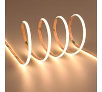 TOPAI 12V Narrow 4mm COB LED Strip Light 3000K Warm White 5M Flexible 3M Adhesive Tape, CRI>90 400LEDs/M 7W/M Dotless High Density for Cabinet/Stairs/Shop DIY