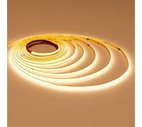 TOPAI 12V Thin 3mm Width COB LED Strip 5M Warm White 3000K Narrow CRI>90 Uniform Dotless 400LEDs/M Self Adhesive Flexible Cuttable LED Tape for DIY, Bedroom, Under Cabinet Lighting
