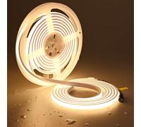 TOPAI COB LED Strip 5M Warm White Waterproof IP67, DC24V Ultra Bright 1200LM/M (11W/M), Diffused Neon LED Strip 3000K, CRI>92, 480LED/M Cuttable Self Adhesive for Indoor Outdoor Lighting